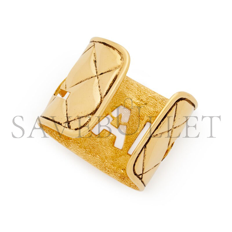 CHANEL VINTAGE GOLD CUT OUT LOGO STATEMENT CUFF 1980S